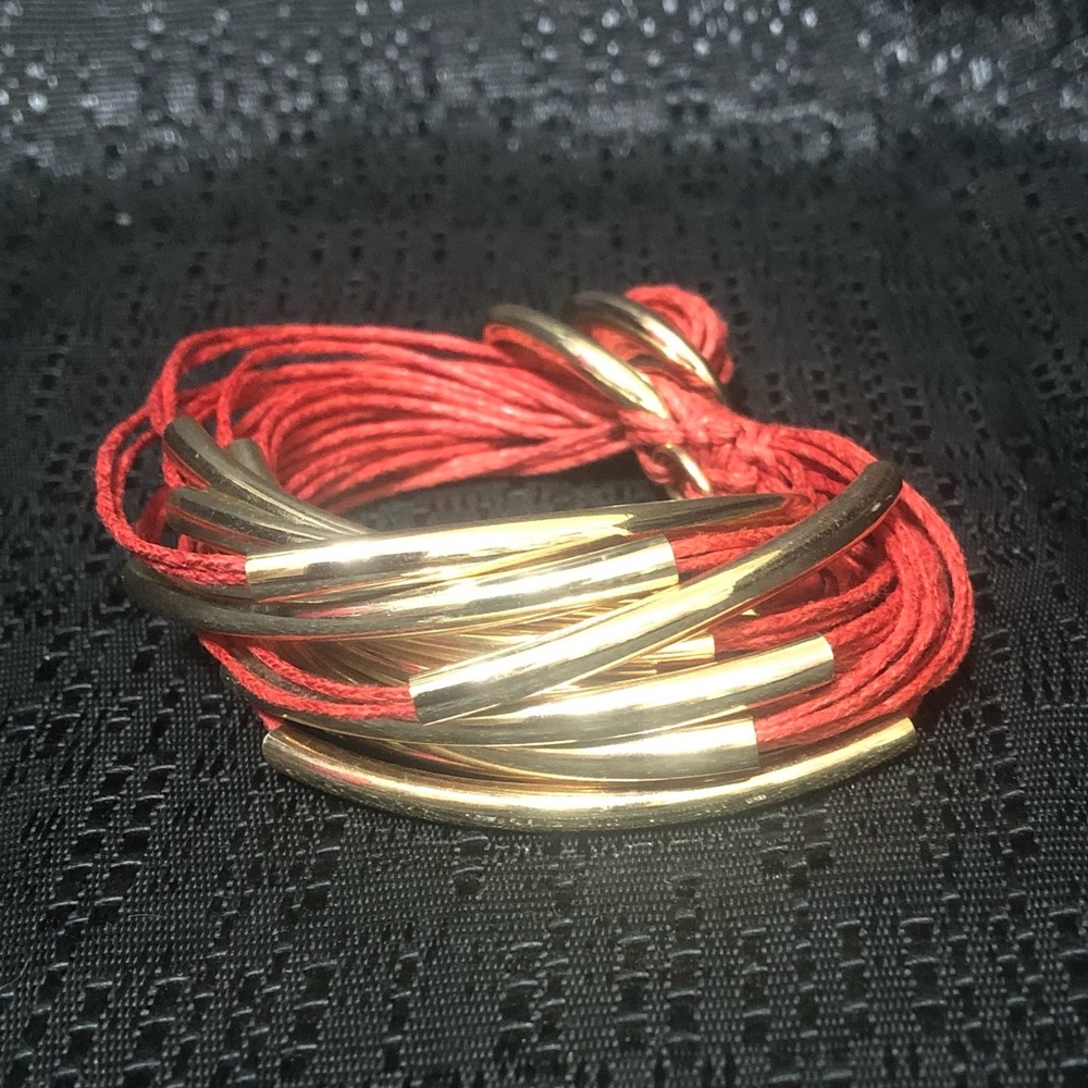 Unique Gold & Burnt Orange Multi-Strand Bracelet 7.5”